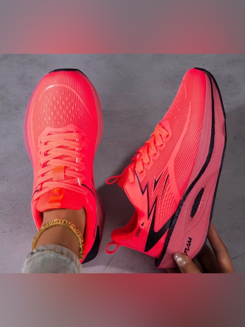 Women’s Lightweight Running Sneakers Shoes Sz 7 (38 UK) - Bright Orange Red - Picture 4 of 8